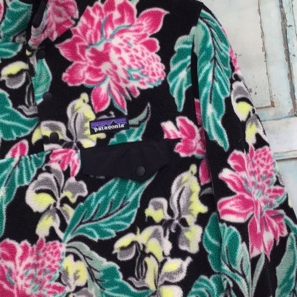 Patagonia W’s S Synchilla Fleece Snap T MOBK Pink Green Floral Print - Picture 3 of 4